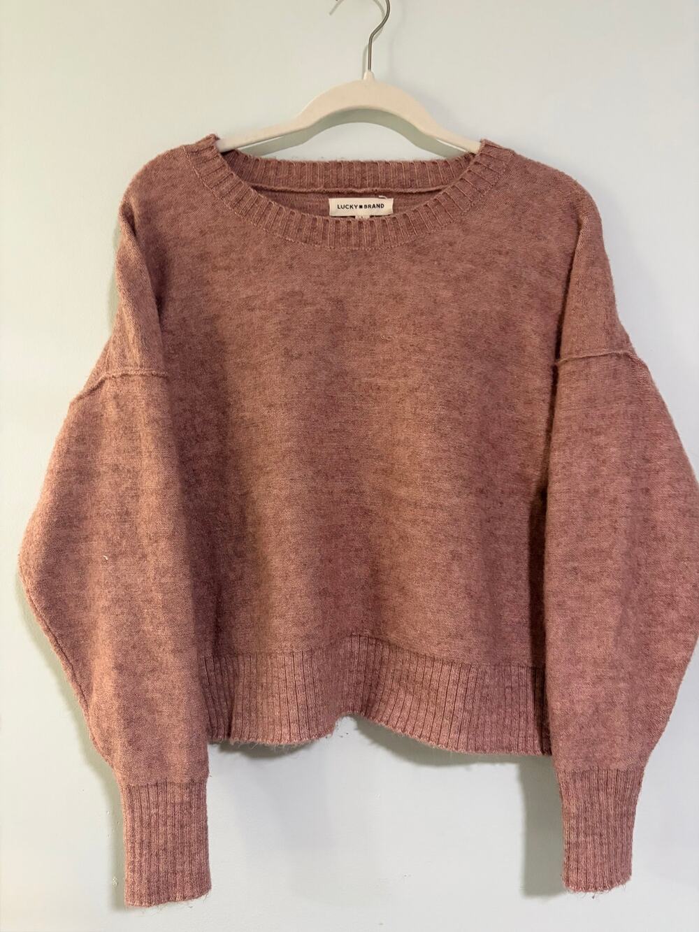 Lucky Brand Dusty Rose Oversized Crewneck Sweater Size Large